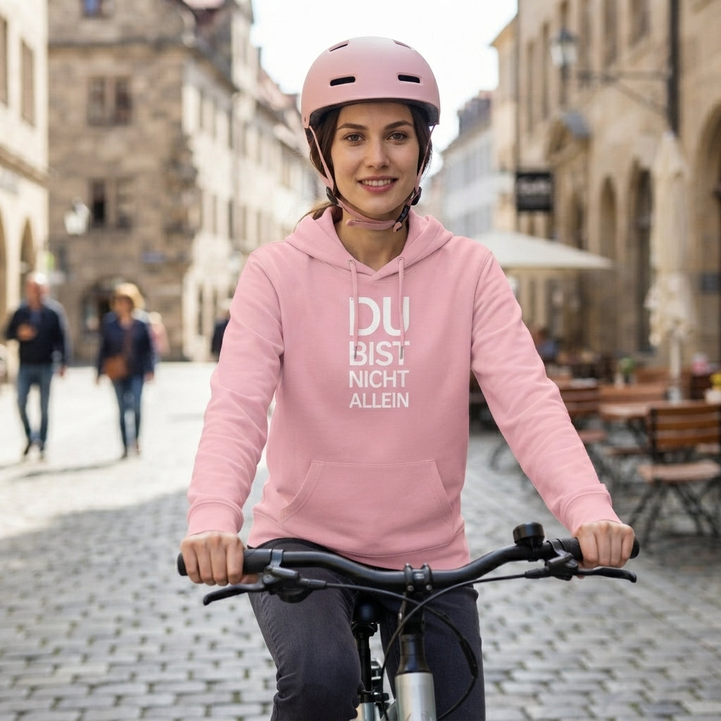 Cotton Pink Organic Hoodie mit dem weissen Aufdruck Du bist nicht allein