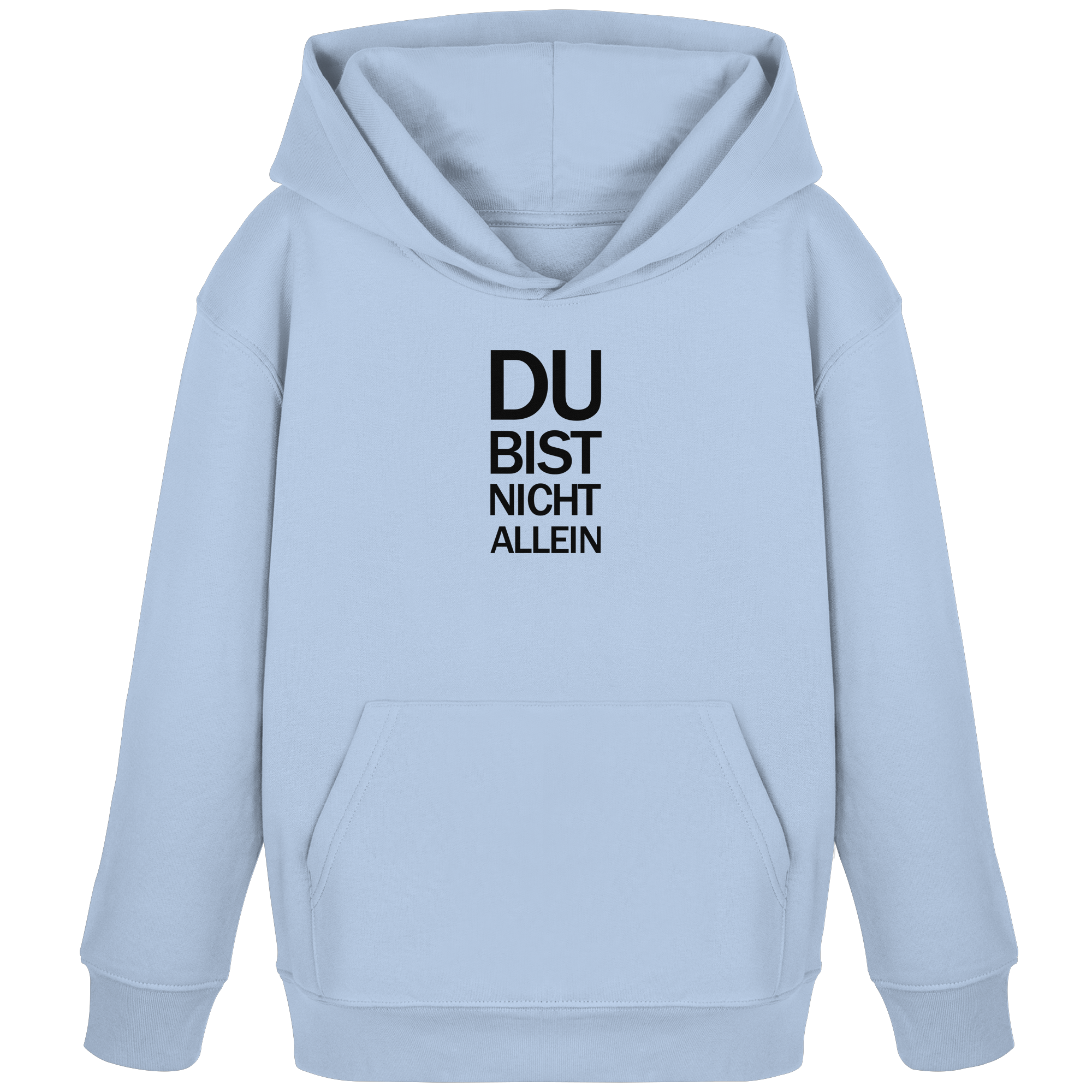Blue Soul Kids Organic Hoodie mit dem schwarzen Aufdruck Du bist nicht allein