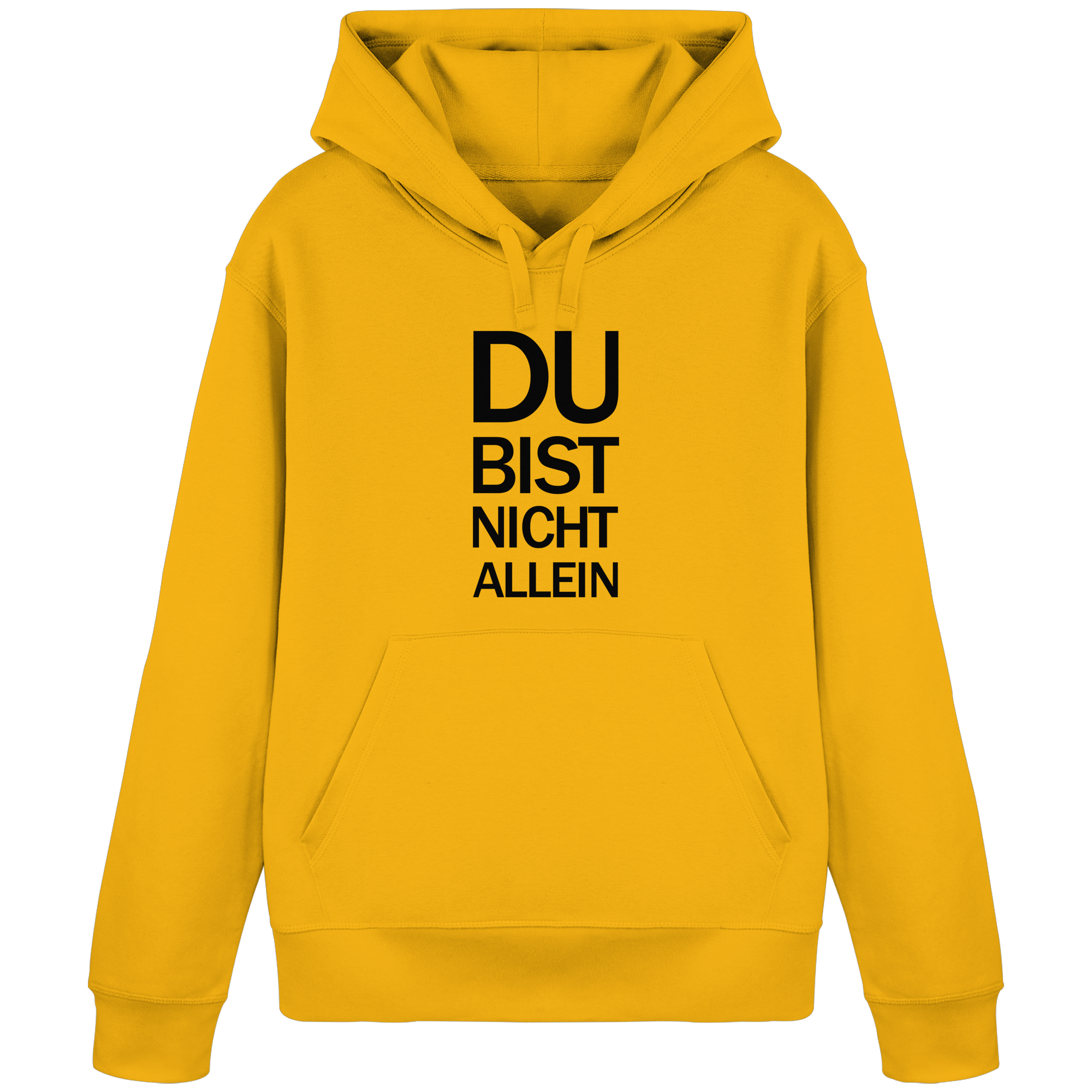 Spectra Yellow Organic Basic Hoodie mit dem schwarzen Aufdruck Du bist nicht allein
