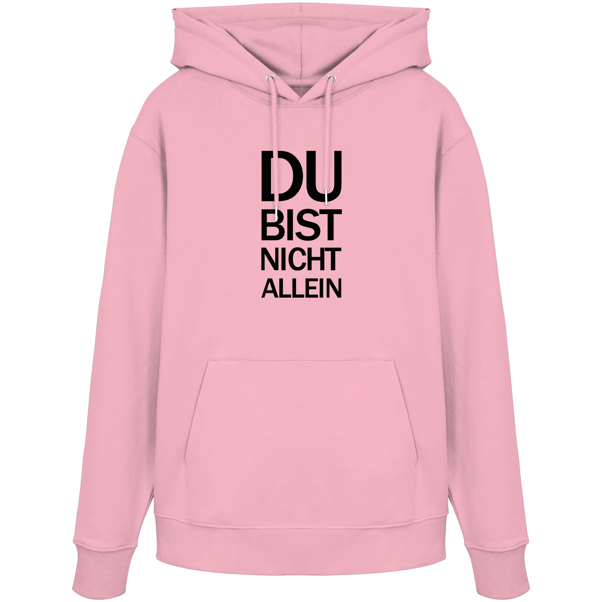 Cotton Pink Organic Hoodie mit dem schwarzen Aufdruck Du bist nicht allein
