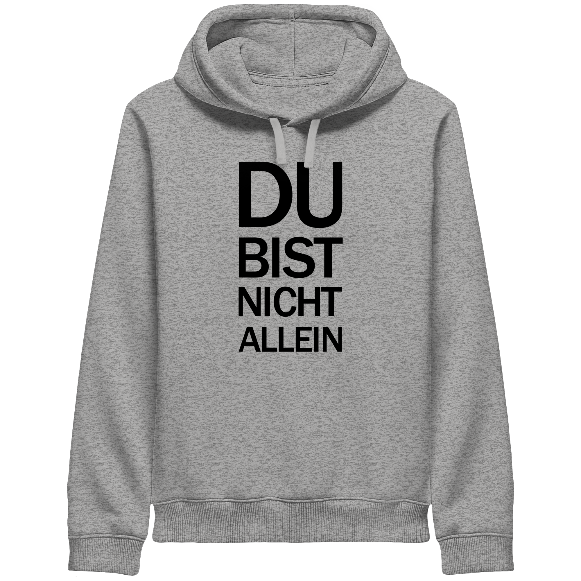 Heather Grey Organic Side Pocket Hoodie mit dem schwarzen Aufdruck Du bist nicht allein