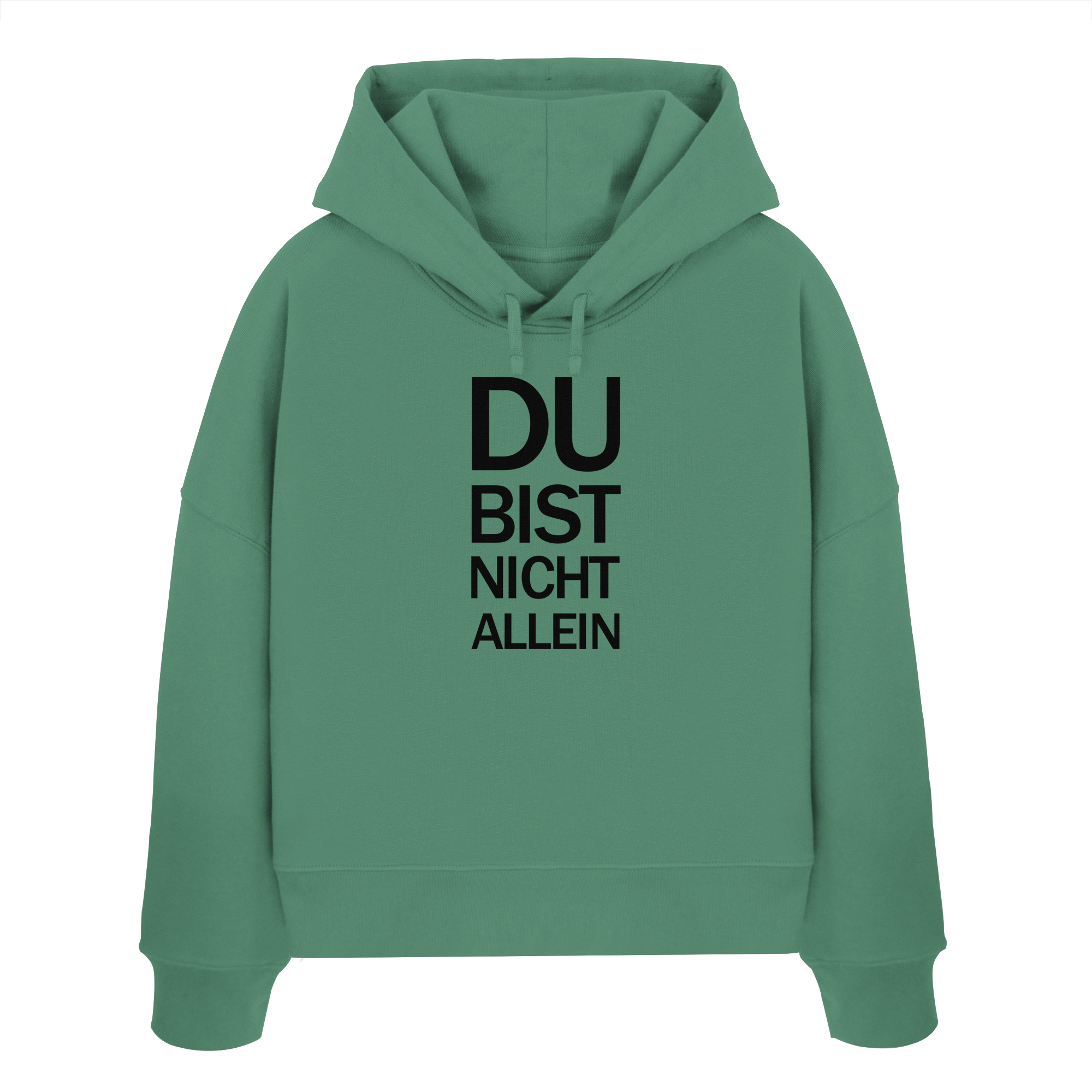 Green Bay Womens Organic Boxcut Hoodie mit dem schwarzen Aufdruck Du bist nicht allein