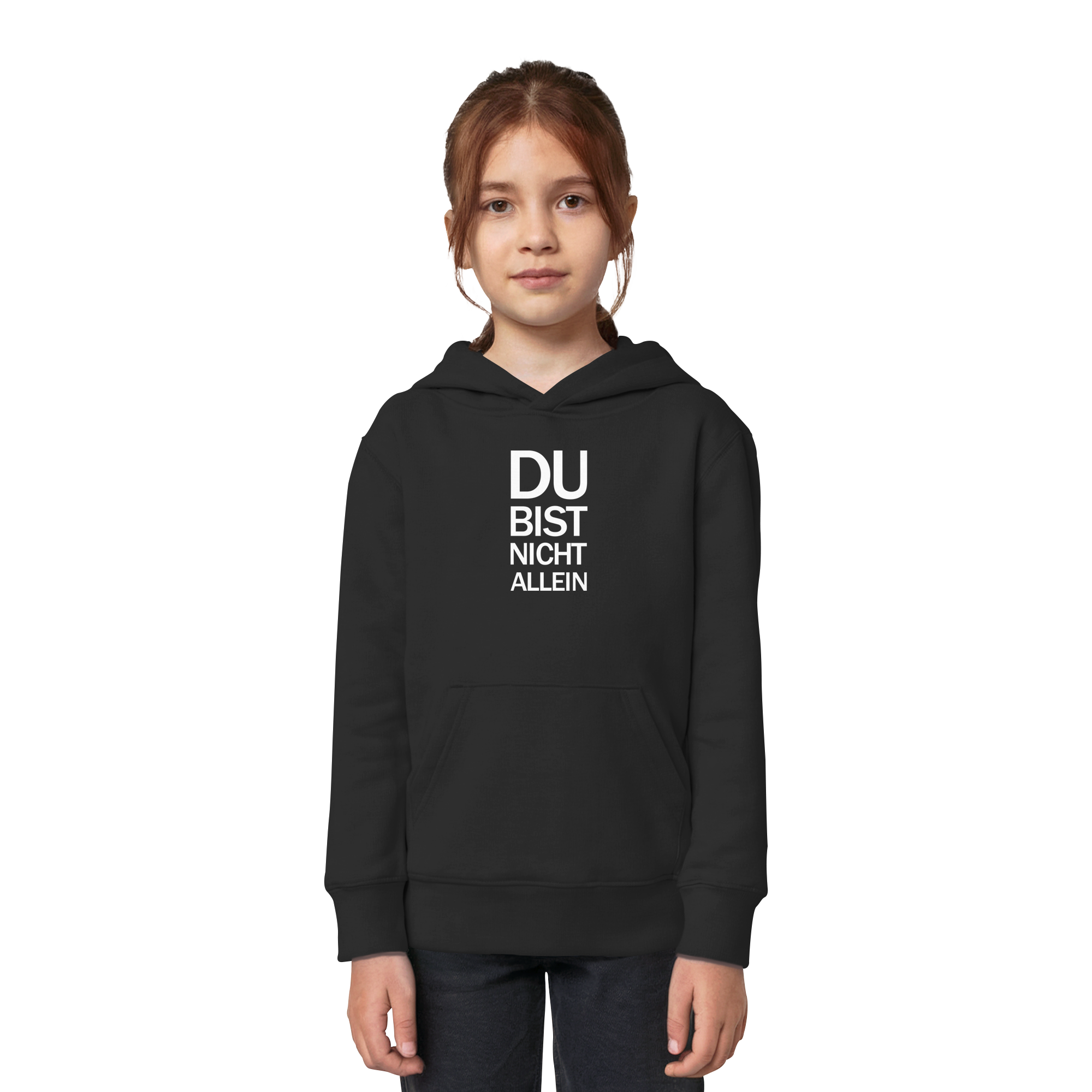Black Kids Organic Hoodie mit dem weissen Aufdruck Du bist nicht allein