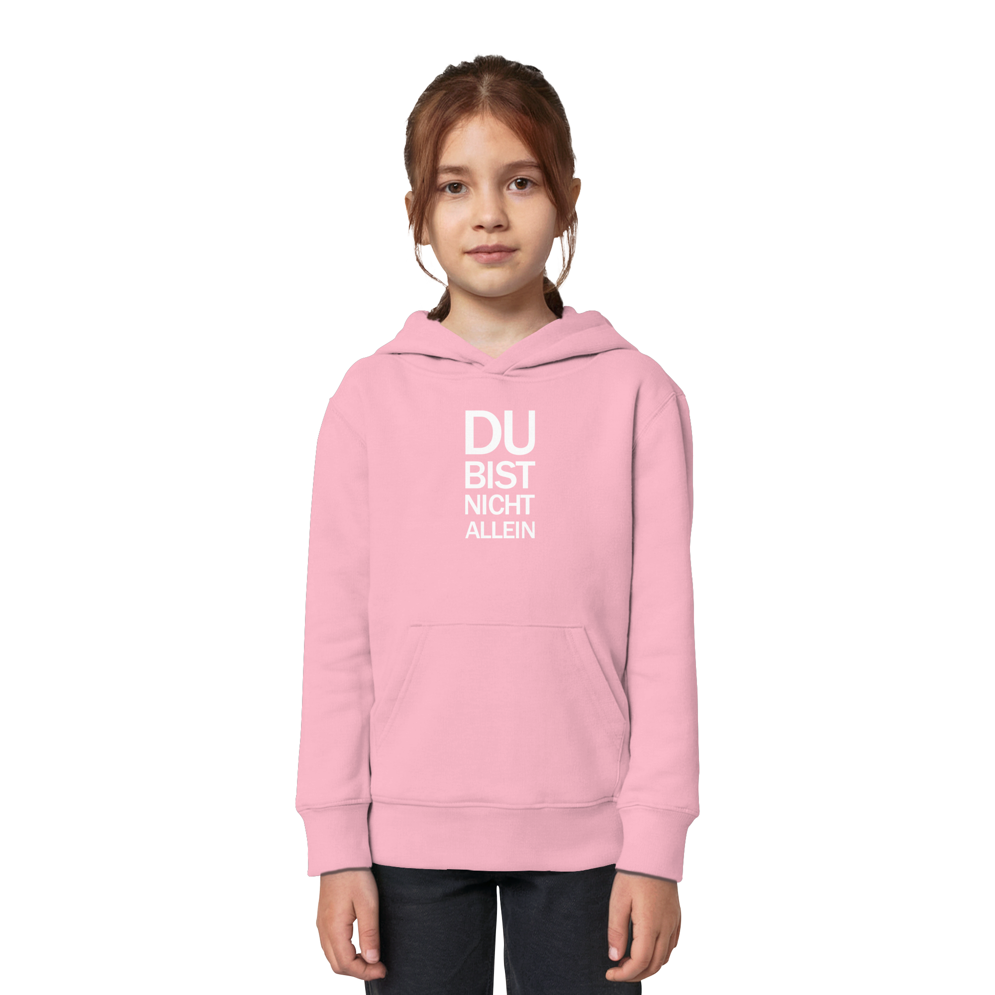 Cotton Pink Kids Organic Hoodie mit dem weissen Aufdruck Du bist nicht allein