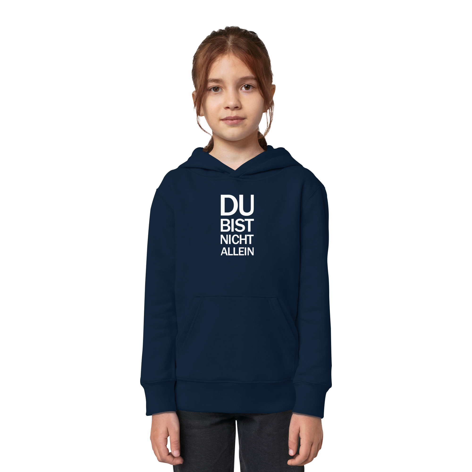 French Navy Kids Organic Hoodie mit dem weissen Aufdruck Du bist nicht allein