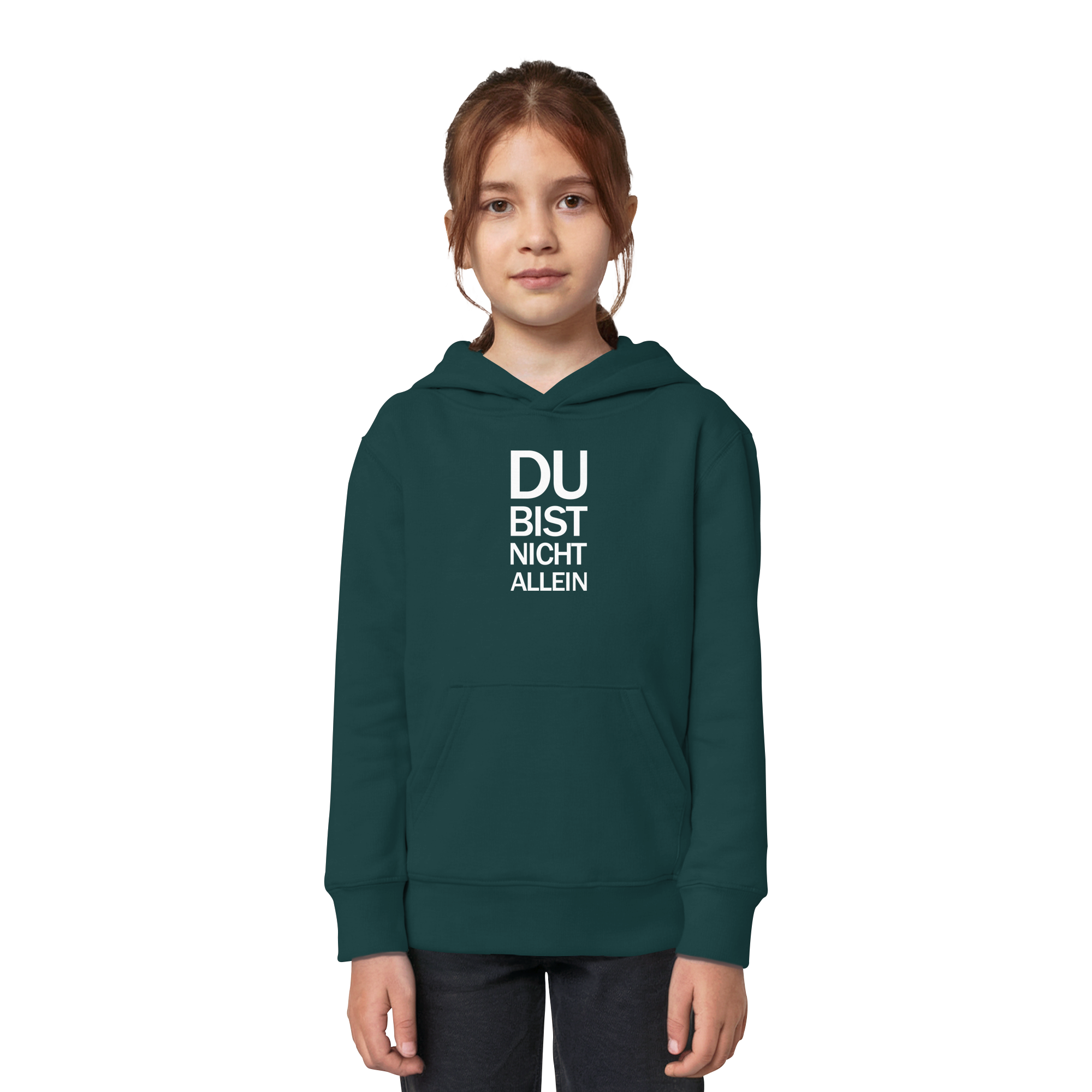 Glazed Green Kids Organic Hoodie mit dem weissen Aufdruck Du bist nicht allein