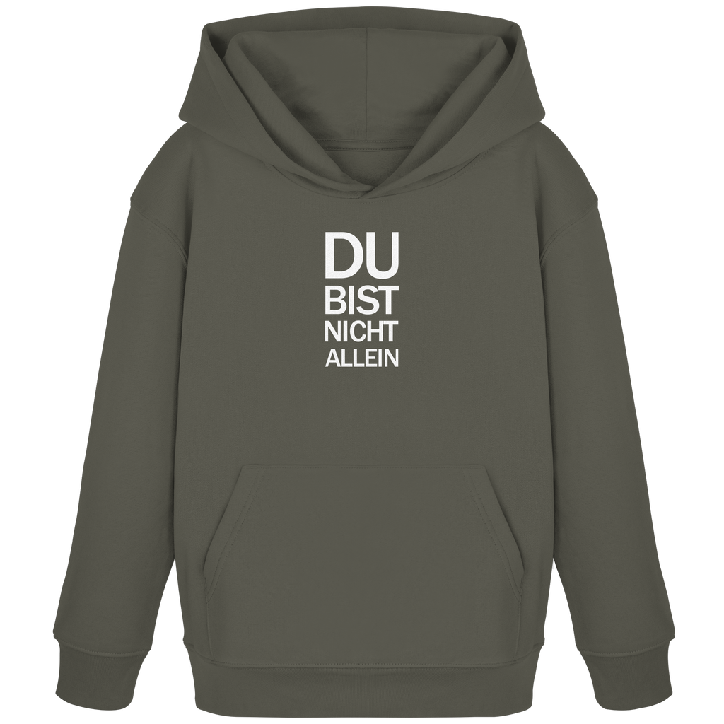 Khaki Kids Organic Hoodie mit dem weissen Aufdruck Du bist nicht allein