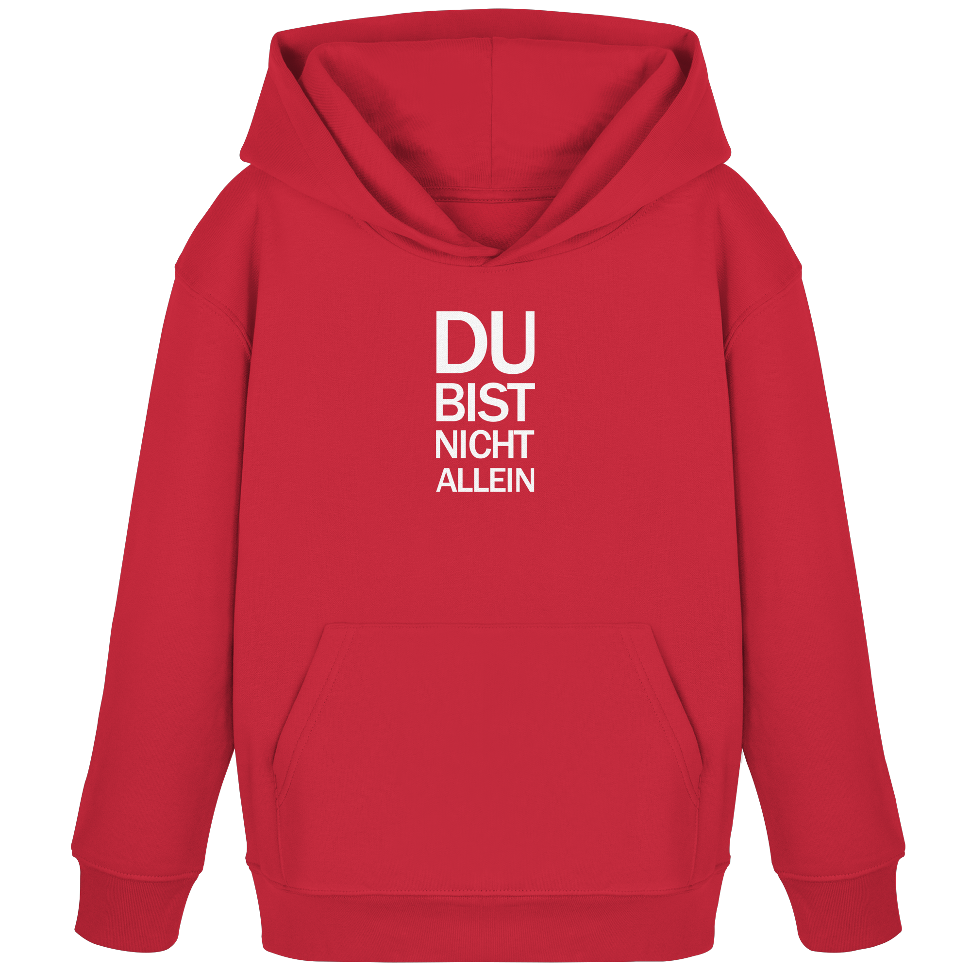 Red Kids Organic Hoodie mit dem weissen Aufdruck Du bist nicht allein