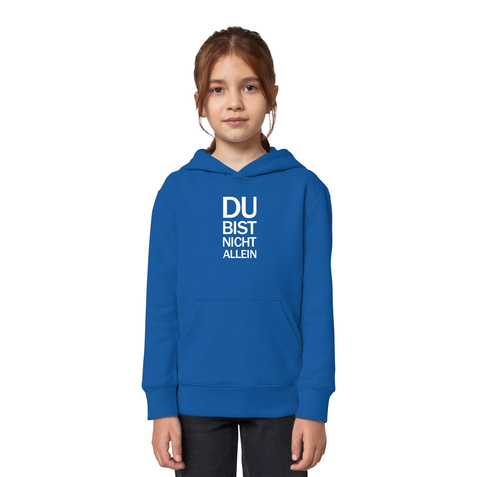 Royal Blue Kids Organic Hoodie mit dem weissen Aufdruck Du bist nicht allein