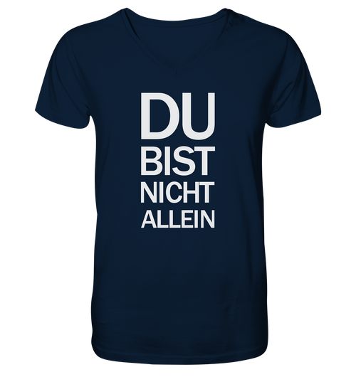 French Navy Mens Organic V-Neck Shirt mit dem weissen Aufdruck Du bist nicht allein