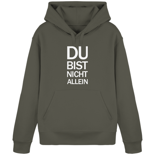 Khaki Organic Basic Hoodie mit dem weissen Aufdruck Du bist nicht allein