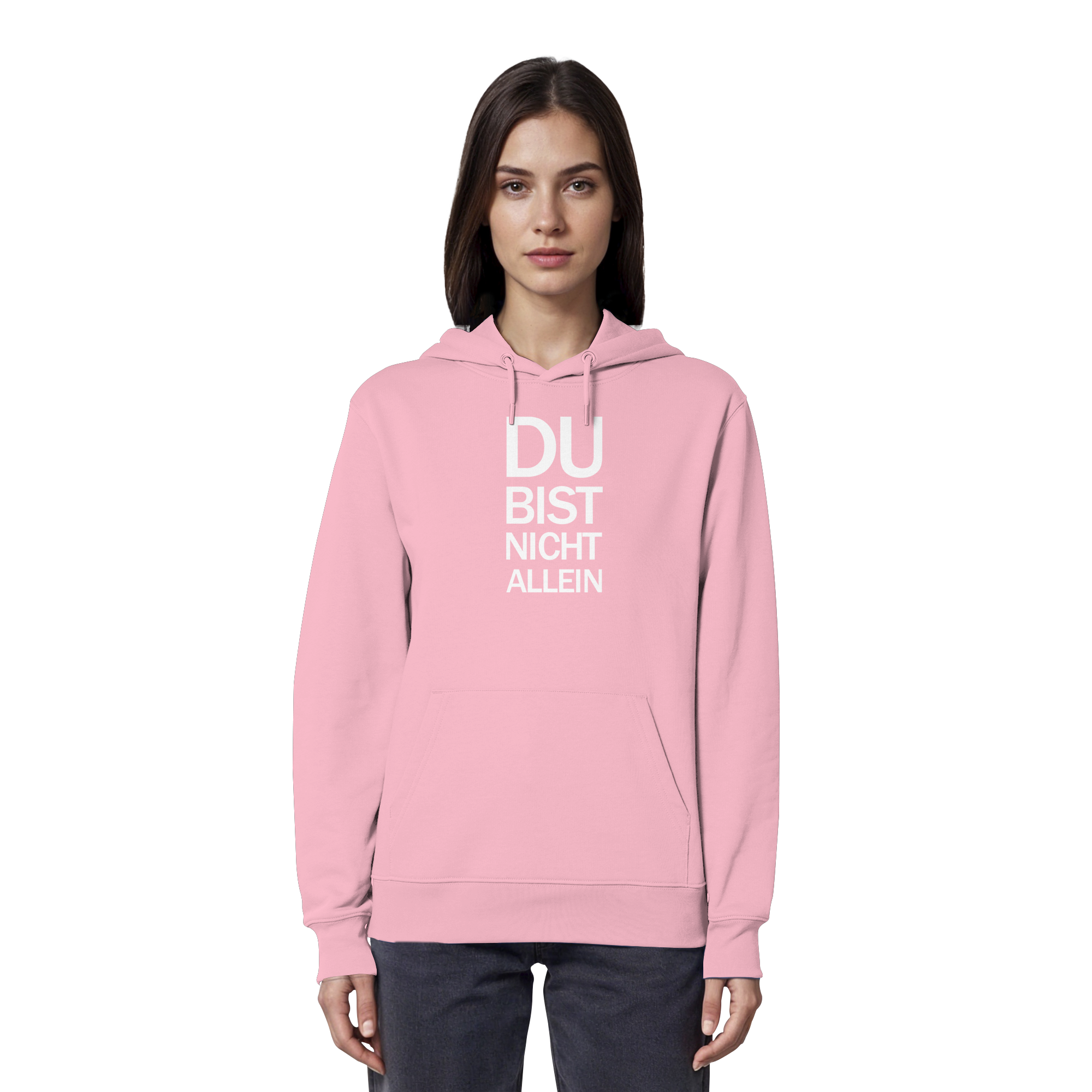 Cotton Pink Organic Hoodie mit dem weissen Aufdruck Du bist nicht allein
