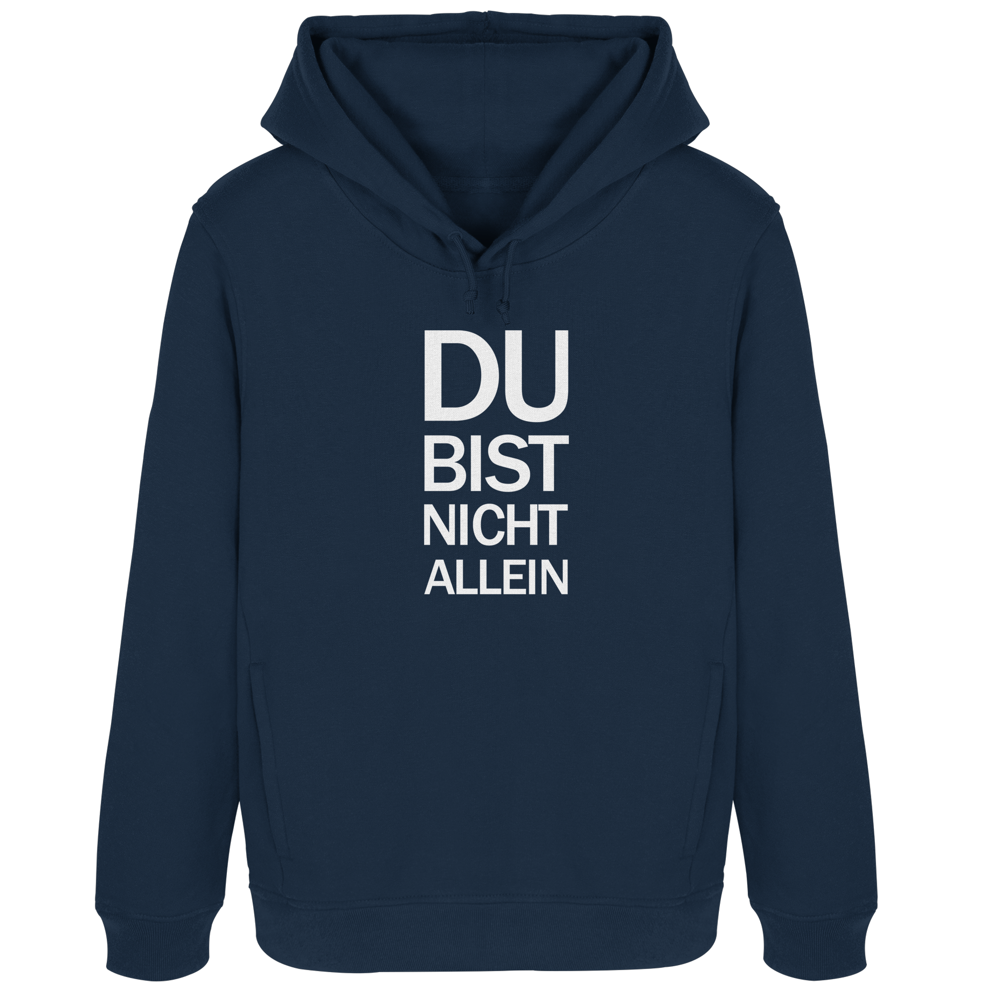 Navy Womens Organic Hoodie B&C mit dem weissen Aufdruck Du bist nicht allein