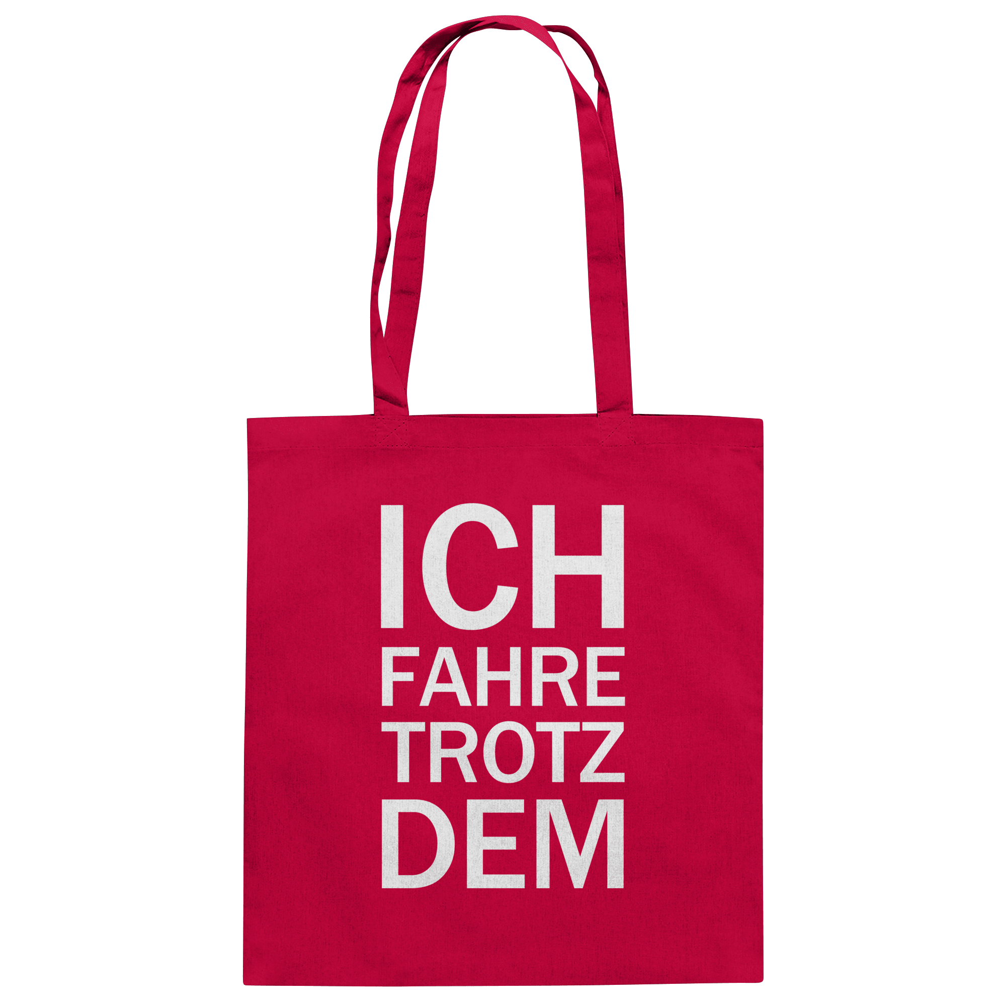 Red Organic-Cotton-Bag mit dem weissen Aufdruck Ich fahre trotzdem