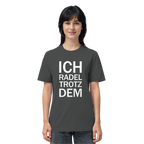 Anthracite Organic-Shirt mit dem weissen Aufdruck Ich radel trotzdem