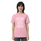 Cotton Pink Organic-Shirt mit dem weissen Aufdruck Ich radel trotzdem