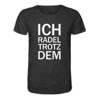 Dark Heather Grey Organic-Shirt mit dem weissen Aufdruck Ich radel trotzdem