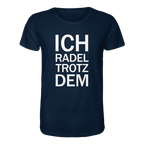 French Navy Organic-Shirt mit dem weissen Aufdruck Ich radel trotzdem