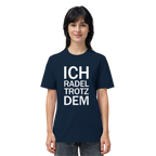 French Navy Organic-Shirt mit dem weissen Aufdruck Ich radel trotzdem