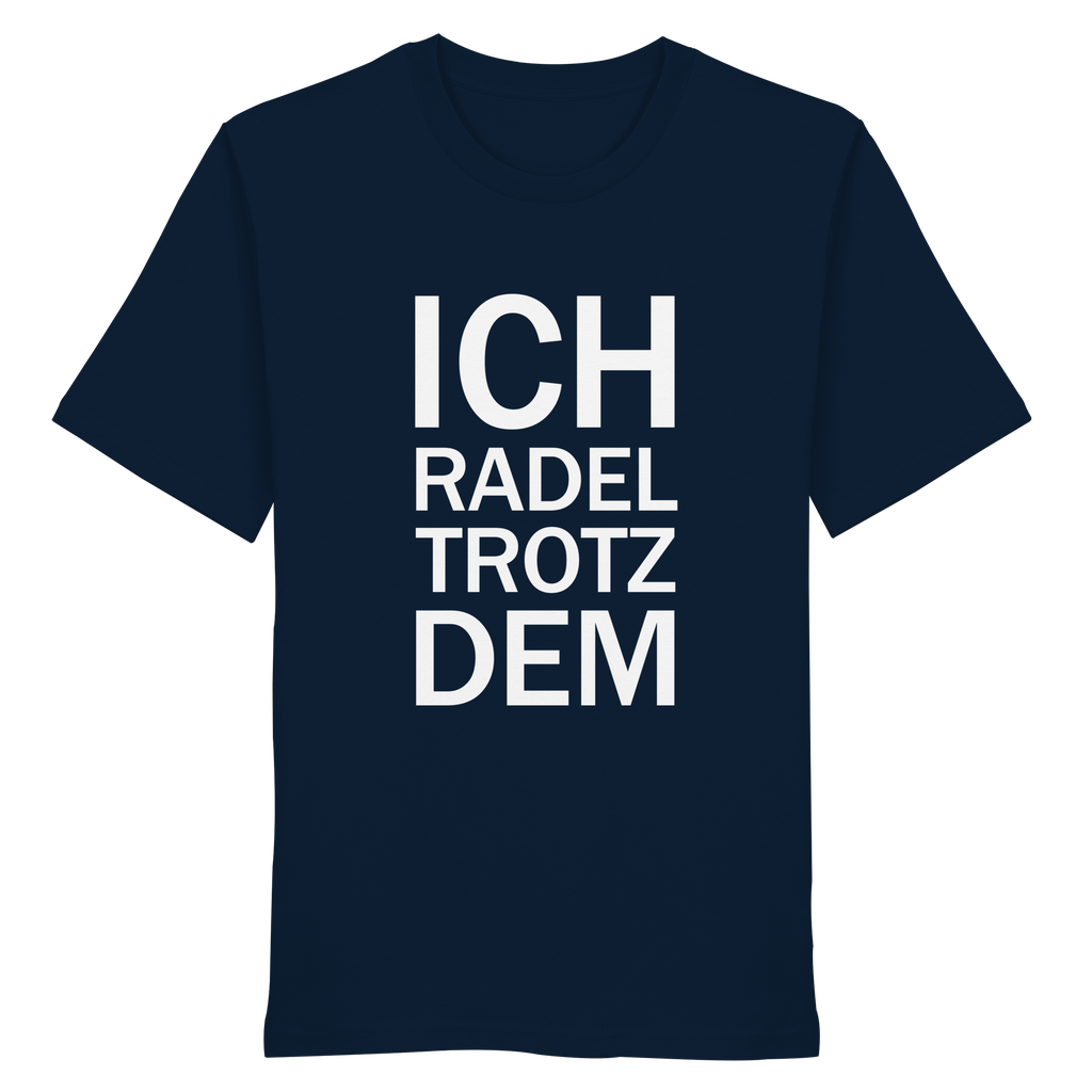 French Navy Organic-Shirt mit dem weissen Aufdruck Ich radel trotzdem