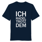 French Navy Organic-Shirt mit dem weissen Aufdruck Ich radel trotzdem