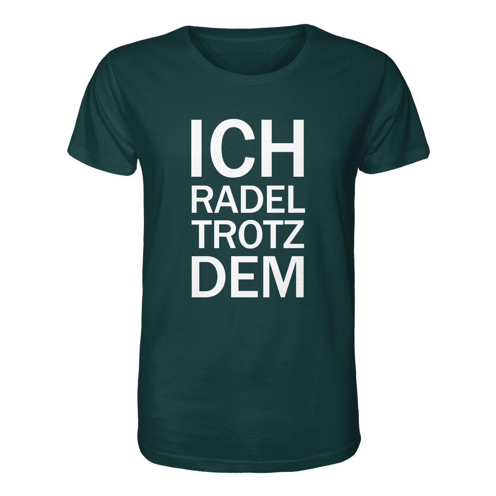 Glazed Green Organic-Shirt mit dem weissen Aufdruck Ich radel trotzdem