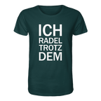Glazed Green Organic-Shirt mit dem weissen Aufdruck Ich radel trotzdem