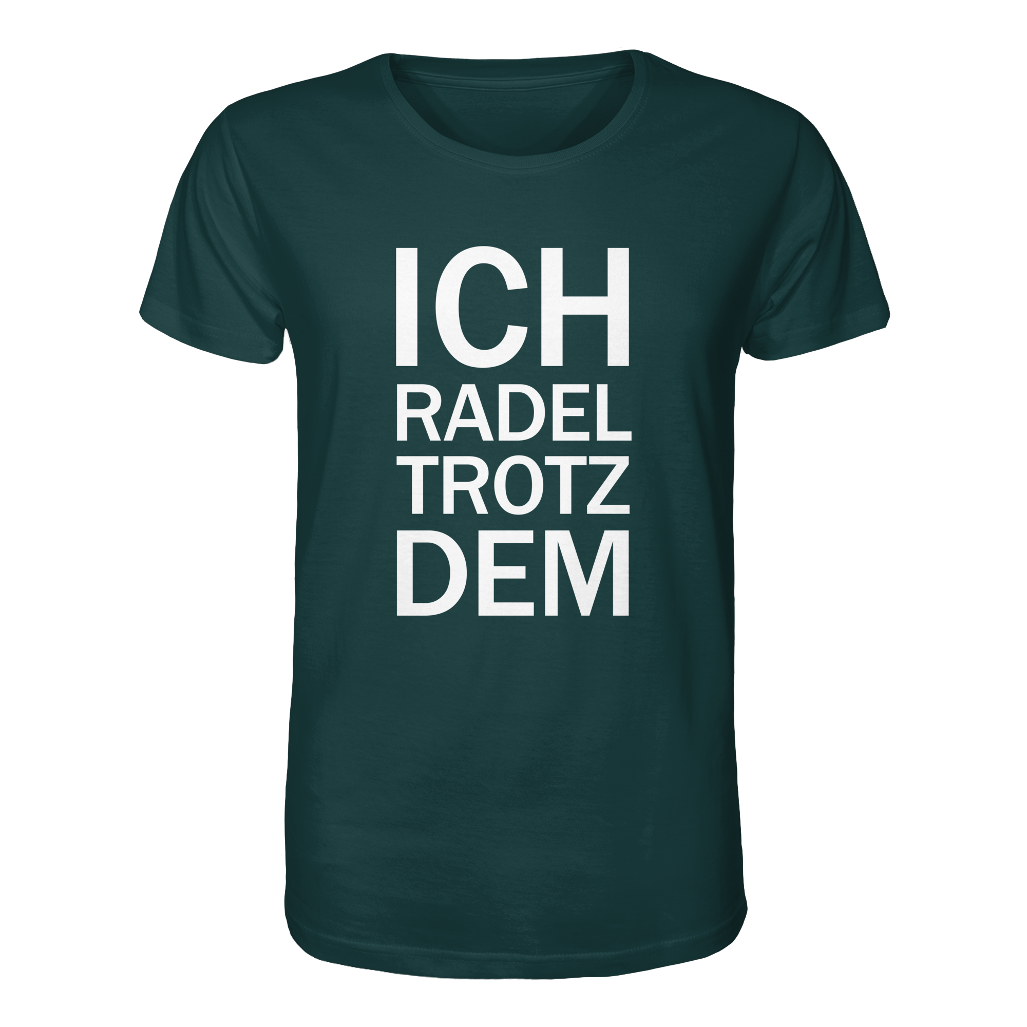 Glazed Green Organic-Shirt mit dem weissen Aufdruck Ich radel trotzdem