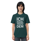 Glazed Green Organic-Shirt mit dem weissen Aufdruck Ich radel trotzdem