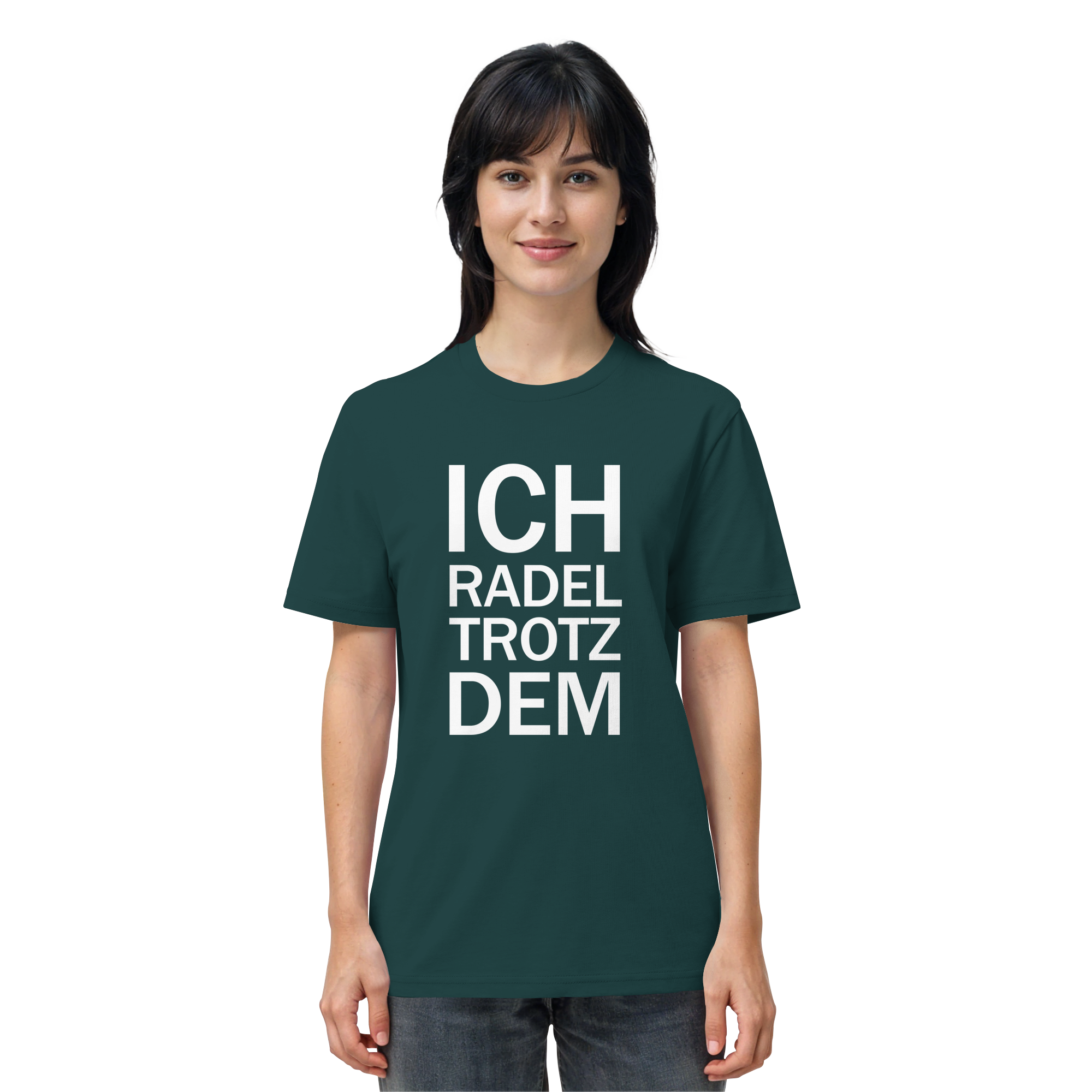 Glazed Green Organic-Shirt mit dem weissen Aufdruck Ich radel trotzdem