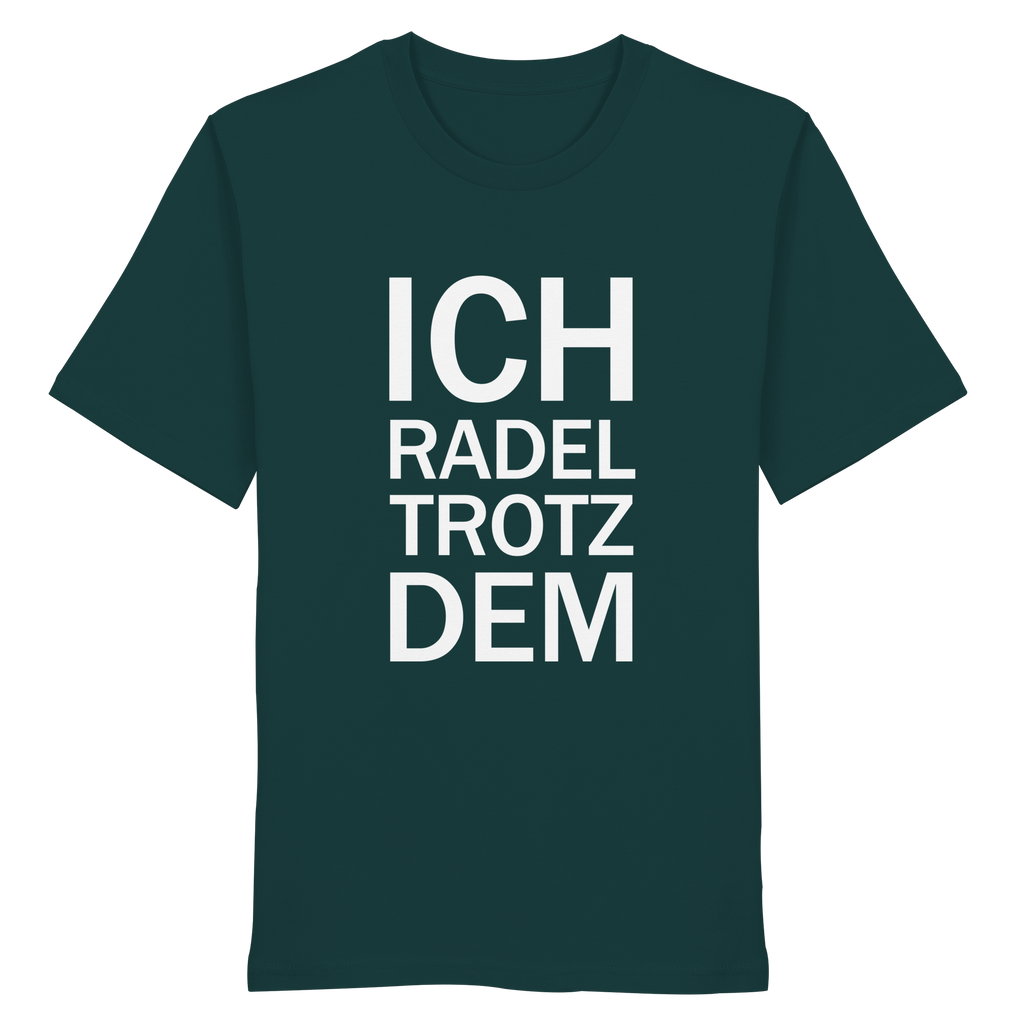 Glazed Green Organic-Shirt mit dem weissen Aufdruck Ich radel trotzdem
