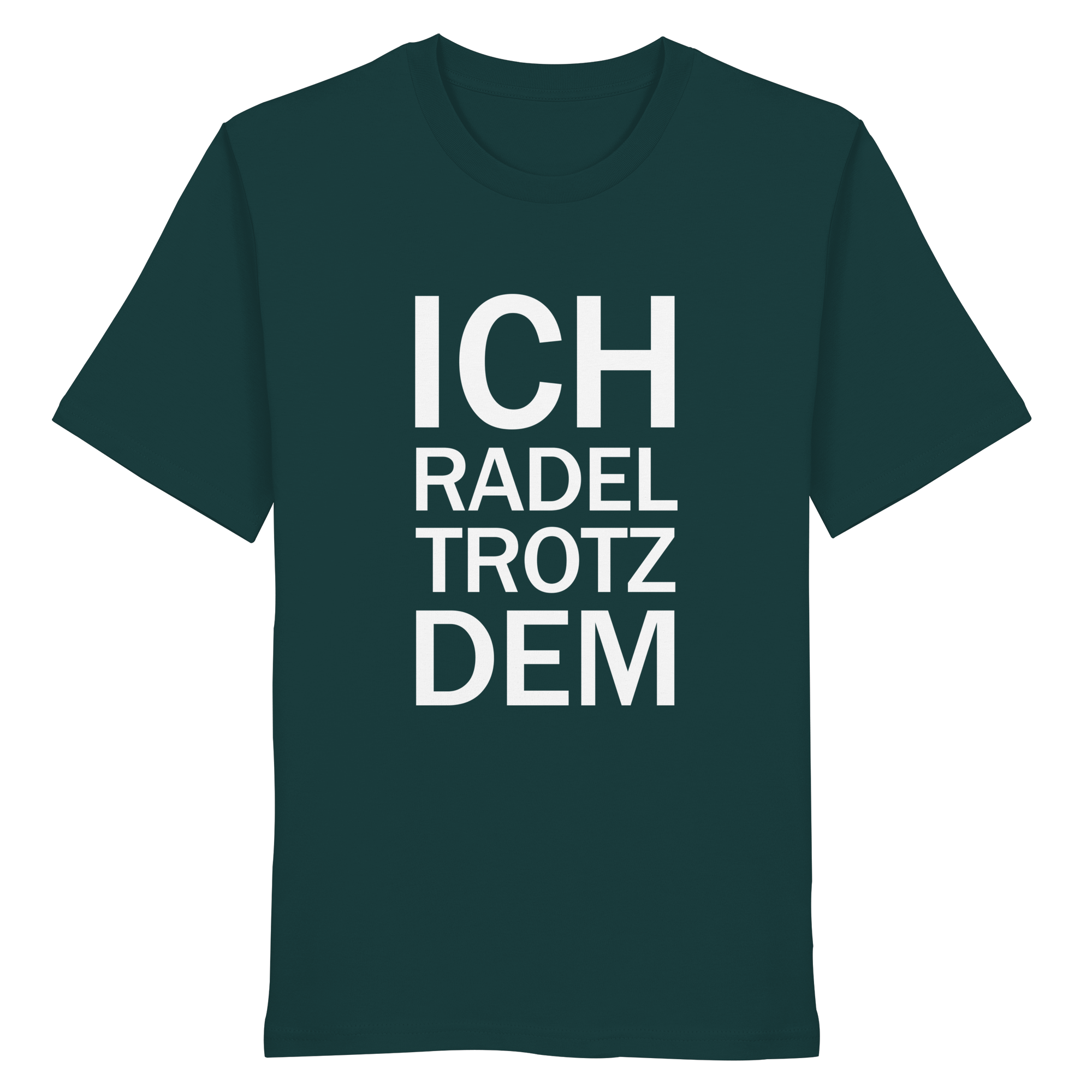 Glazed Green Organic-Shirt mit dem weissen Aufdruck Ich radel trotzdem
