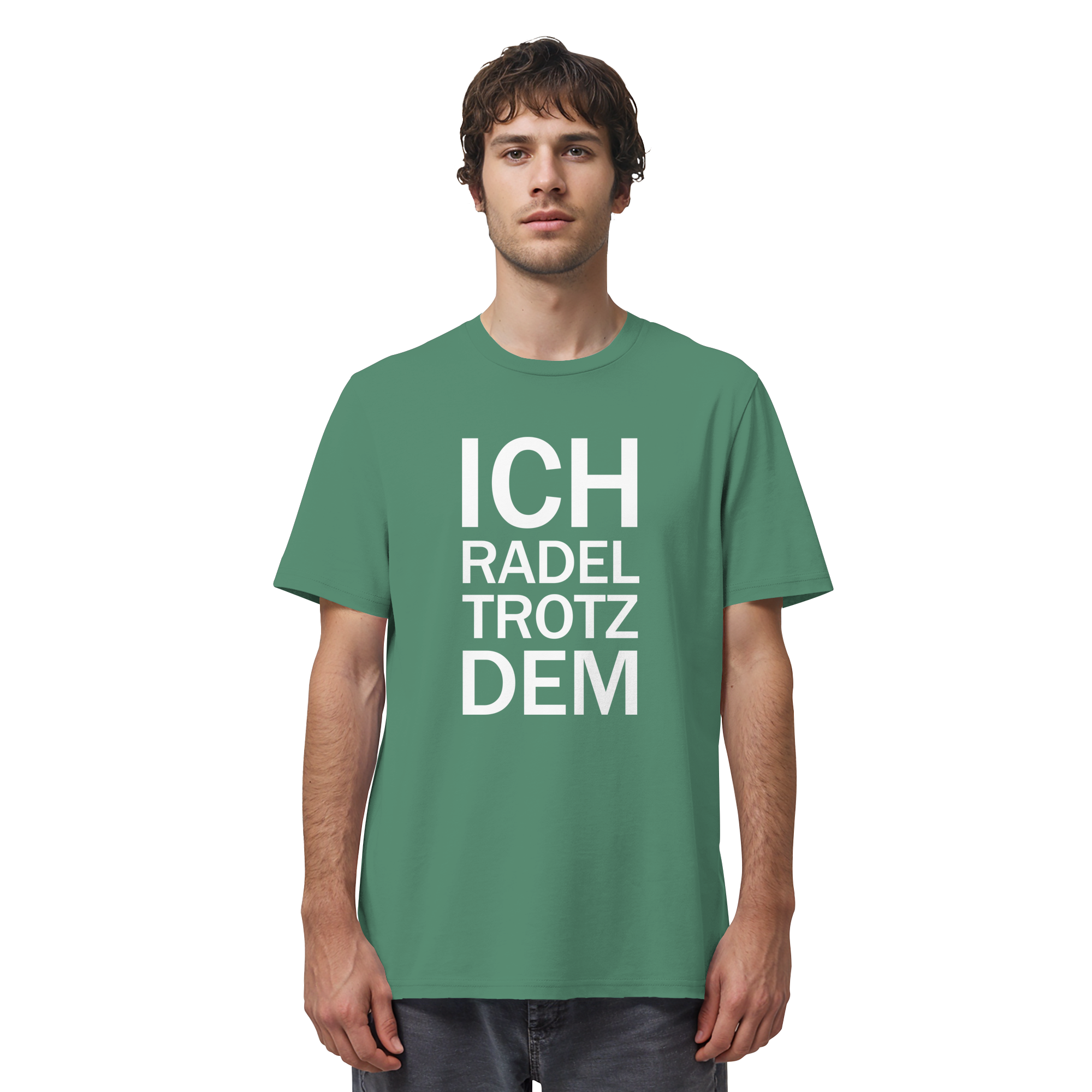 Green Bay Organic-Shirt mit dem weissen Aufdruck Ich radel trotzdem