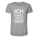 Heather Grey Organic-Shirt mit dem weissen Aufdruck Ich radel trotzdem