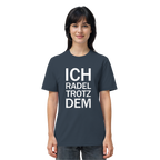 India Ink Grey Organic-Shirt mit dem weissen Aufdruck Ich radel trotzdem