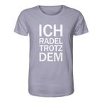 Lavender Organic-Shirt mit dem weissen Aufdruck Ich radel trotzdem