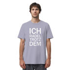 Lavender Organic-Shirt mit dem weissen Aufdruck Ich radel trotzdem
