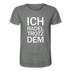 Mid Heather Grey Organic-Shirt mit dem weissen Aufdruck Ich radel trotzdem