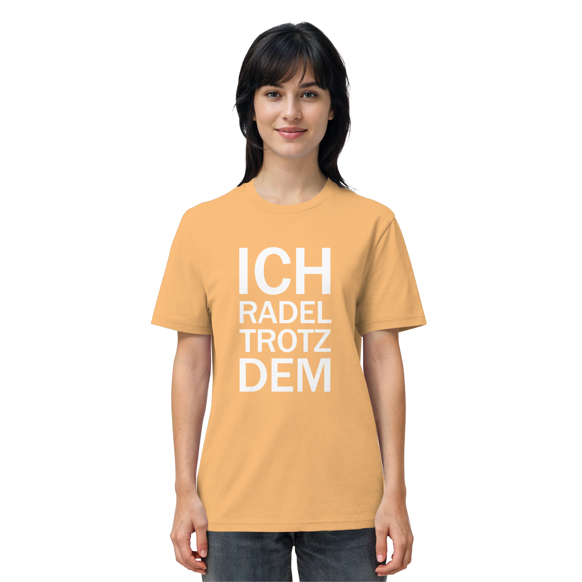 Nispero Organic-Shirt mit dem weissen Aufdruck Ich radel trotzdem