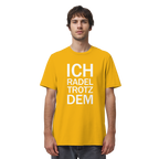 Spectra Yellow Organic-Shirt mit dem weissen Aufdruck Ich radel trotzdem