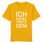 Spectra Yellow Organic-Shirt mit dem weissen Aufdruck Ich radel trotzdem