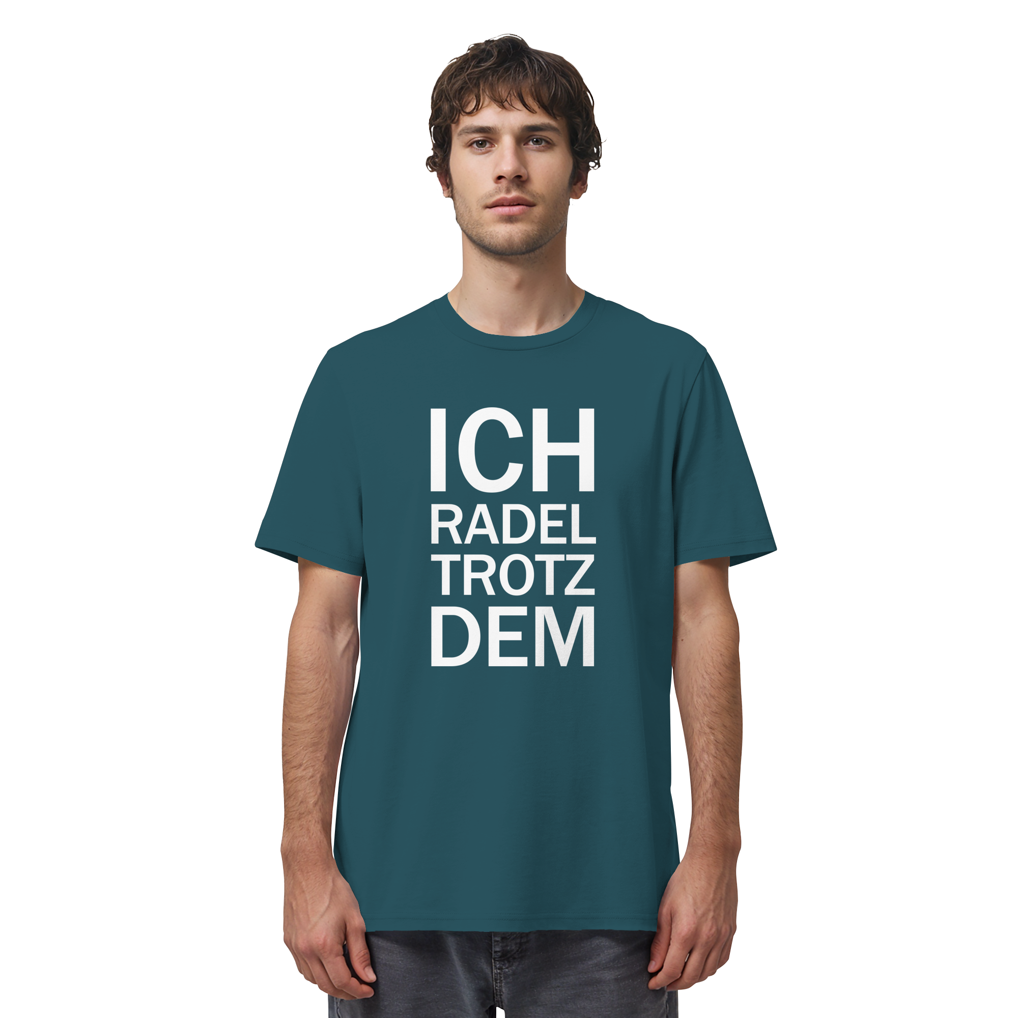 Stargazer Organic-Shirt mit dem weissen Aufdruck Ich radel trotzdem