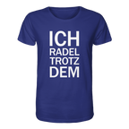 Worker Blue Organic-Shirt mit dem weissen Aufdruck Ich radel trotzdem