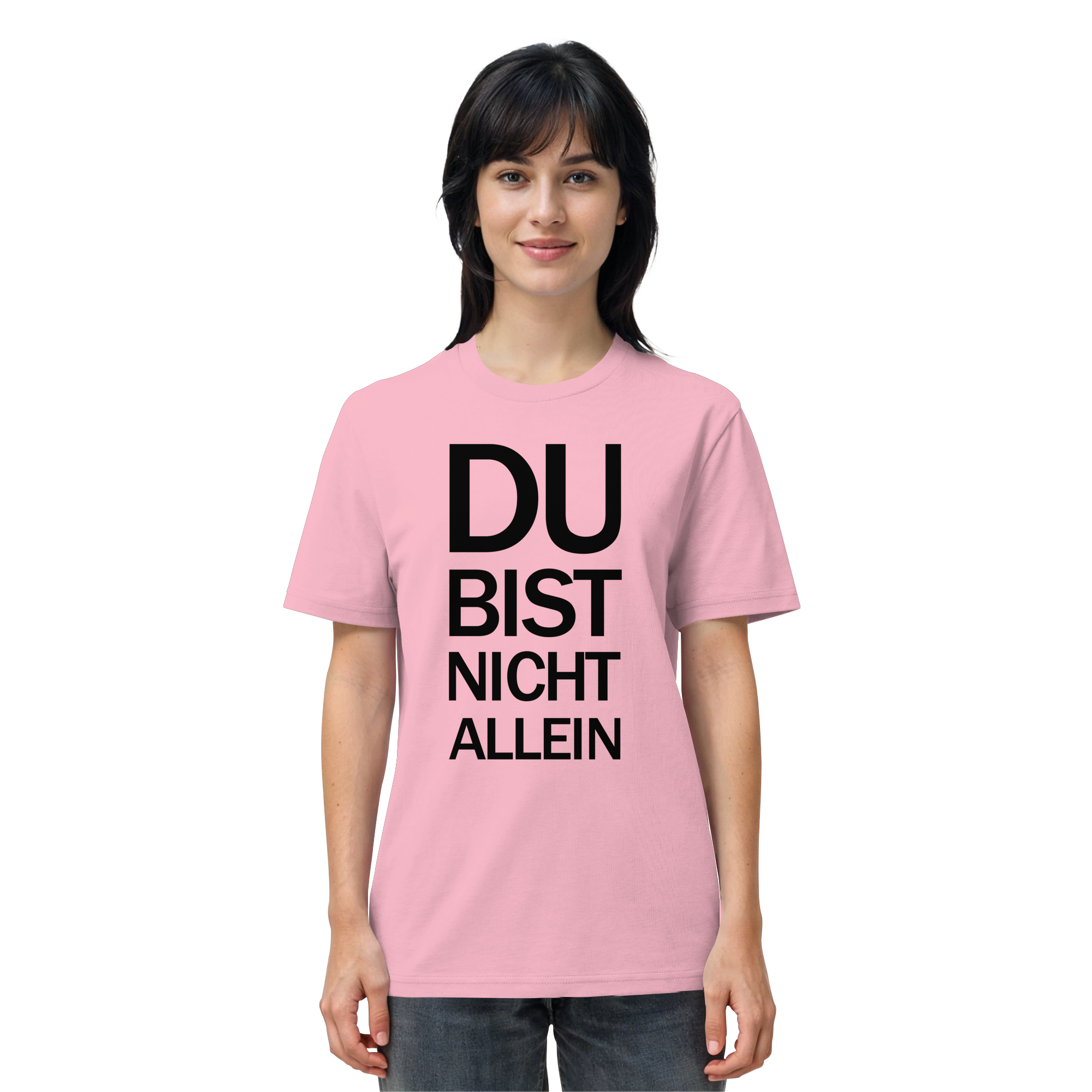 Cotton Pink Organic Shirt mit dem schwarzen Aufdruck Du bist nicht allein