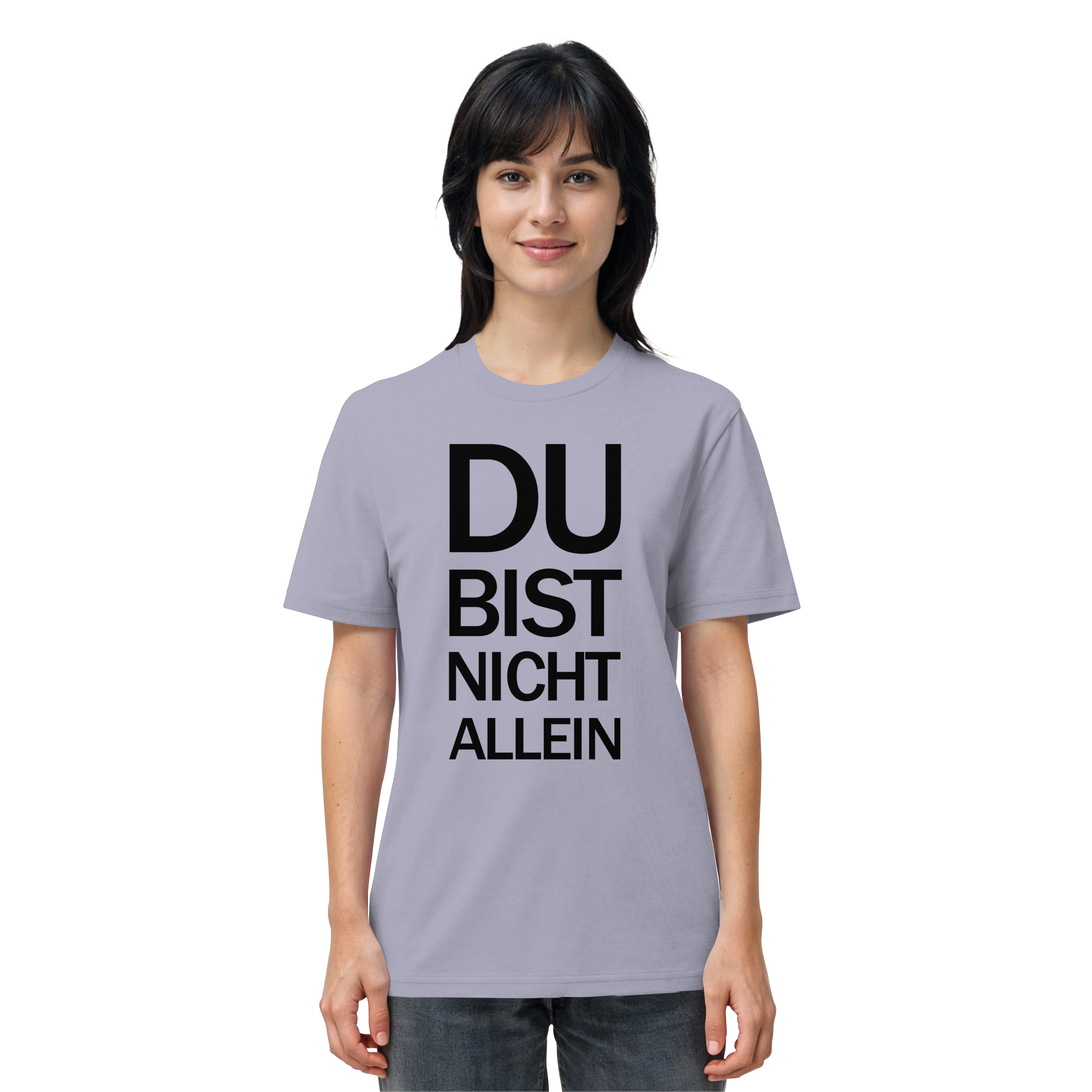 Lavender Organic Shirt mit dem schwarzen Aufdruck Du bist nicht allein