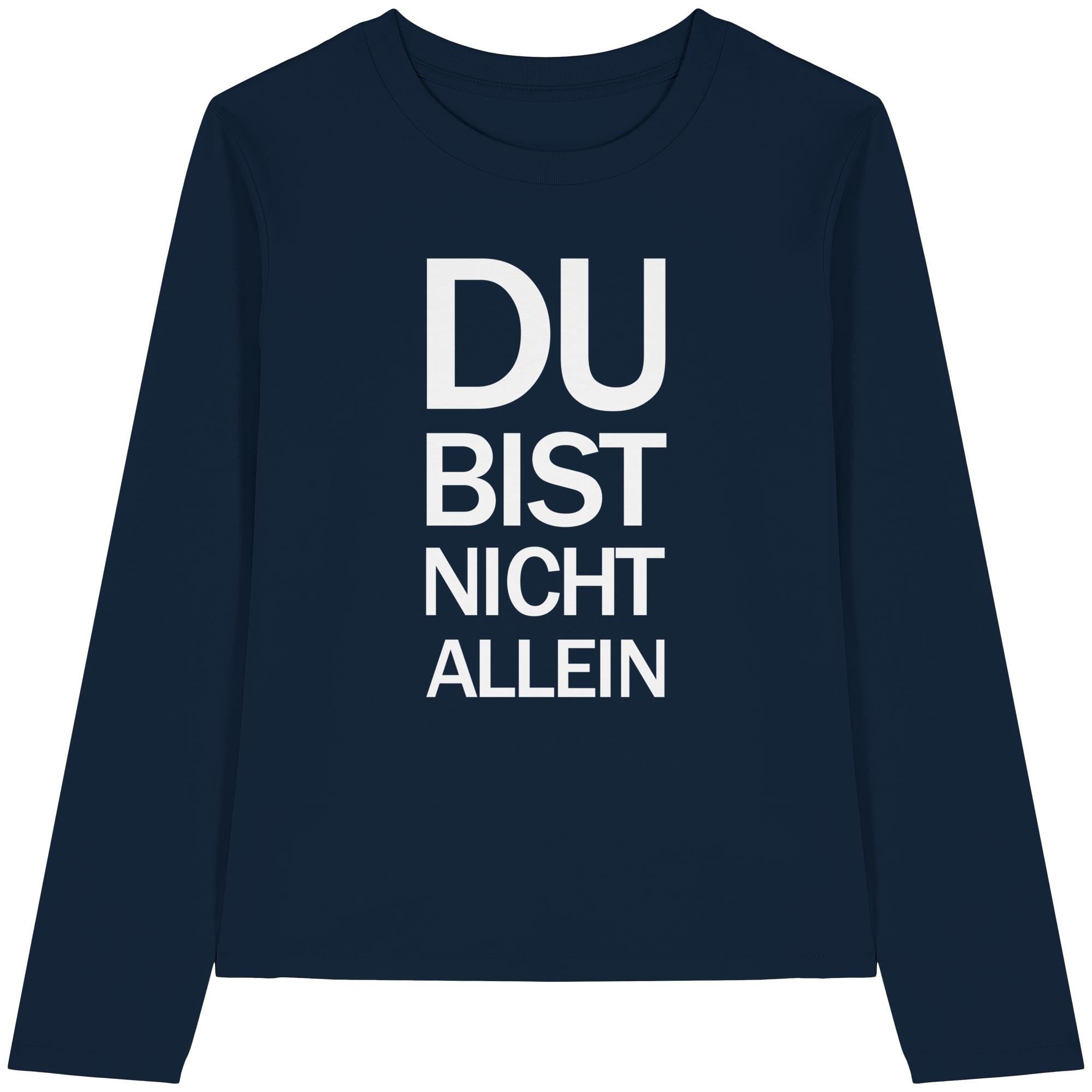 French Navy Womens Organic Longsleeve T-Shirt mit dem weissen Aufdruck Du bist nicht allein