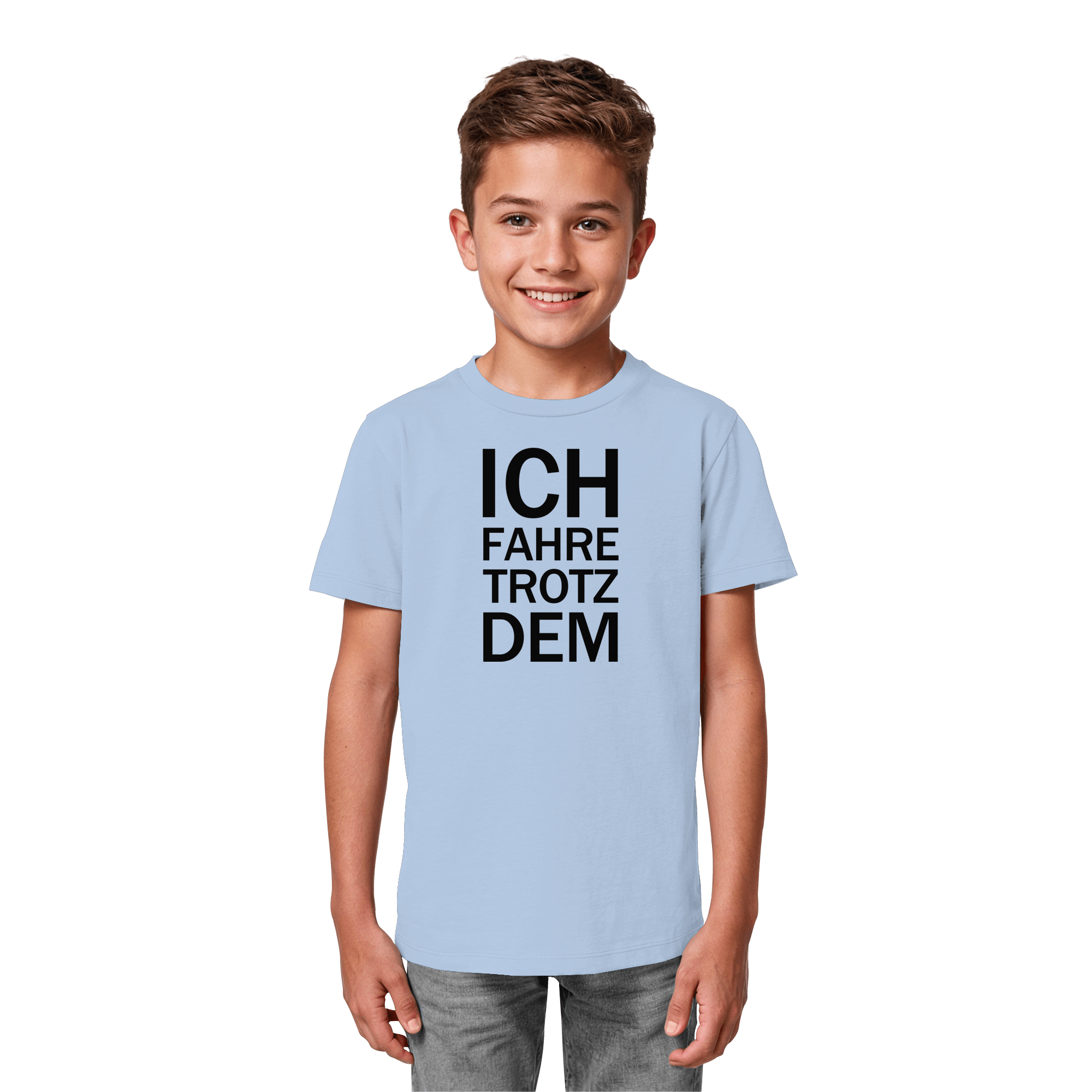 Blue Soul Kids Organic Shirt mit dem schwarzen Aufdruck Ich fahre trotzdem