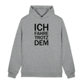 Heather Grey Bio-Hoodie B&C mit dem schwarzen Aufdruck Ich fahre trotzdem