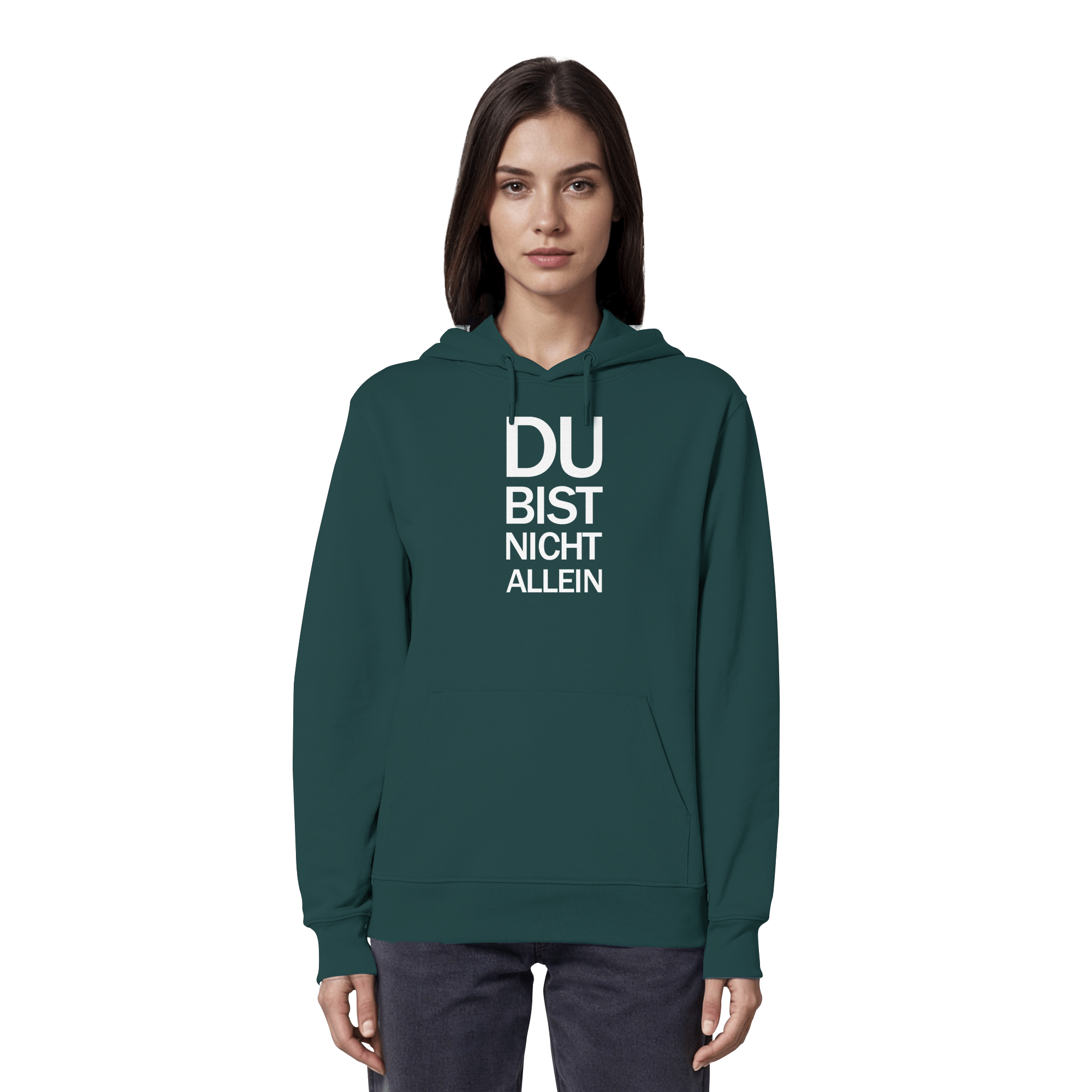 Glazed Green Organic Hoodie mit dem weissen Aufdruck Du bist nicht allein
