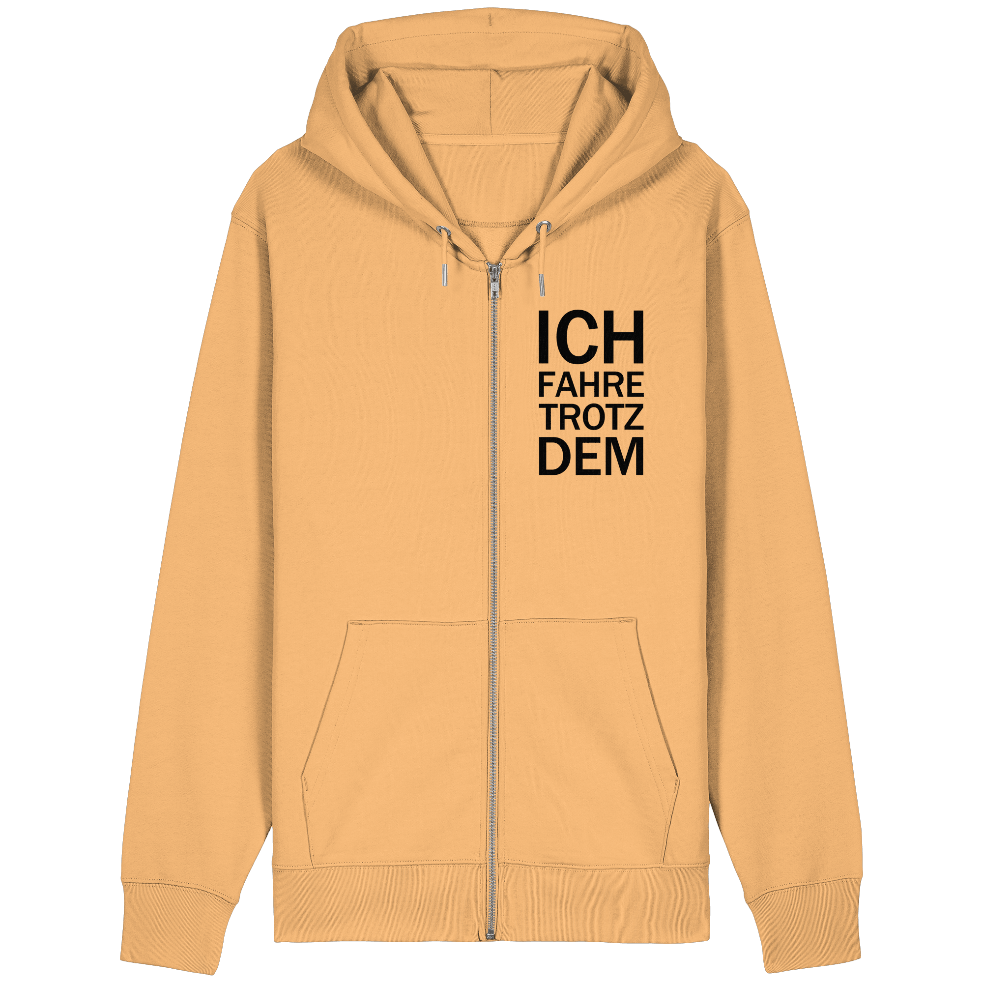 Nispero Organic Relaxed Zipper mit dem schwarzen Aufdruck Ich fahre trotzdem